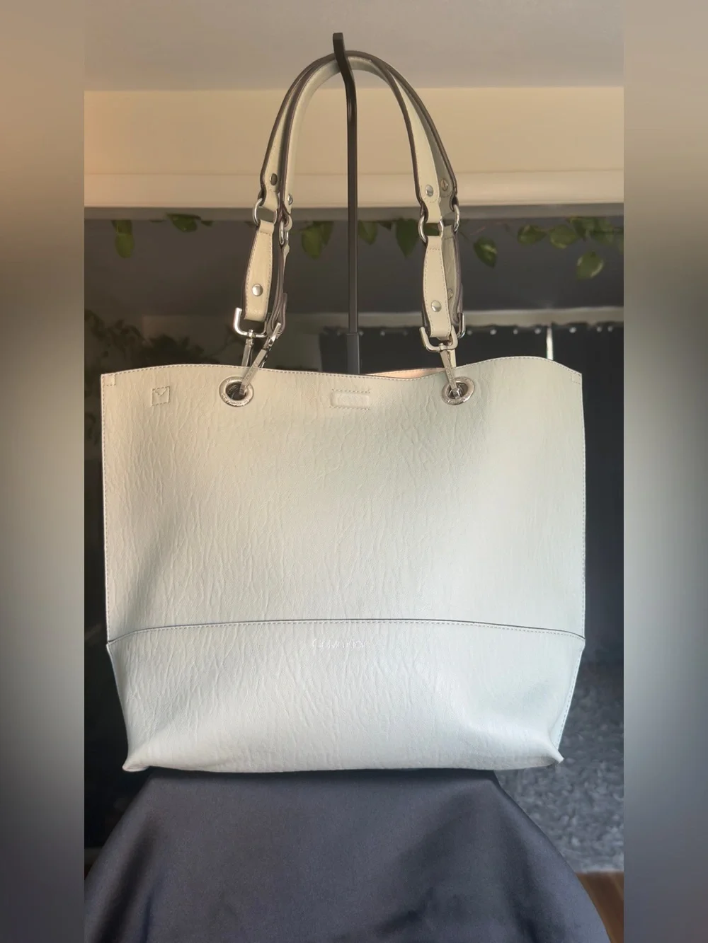 Calvin Klein White Leather Tote with Contrast Handles